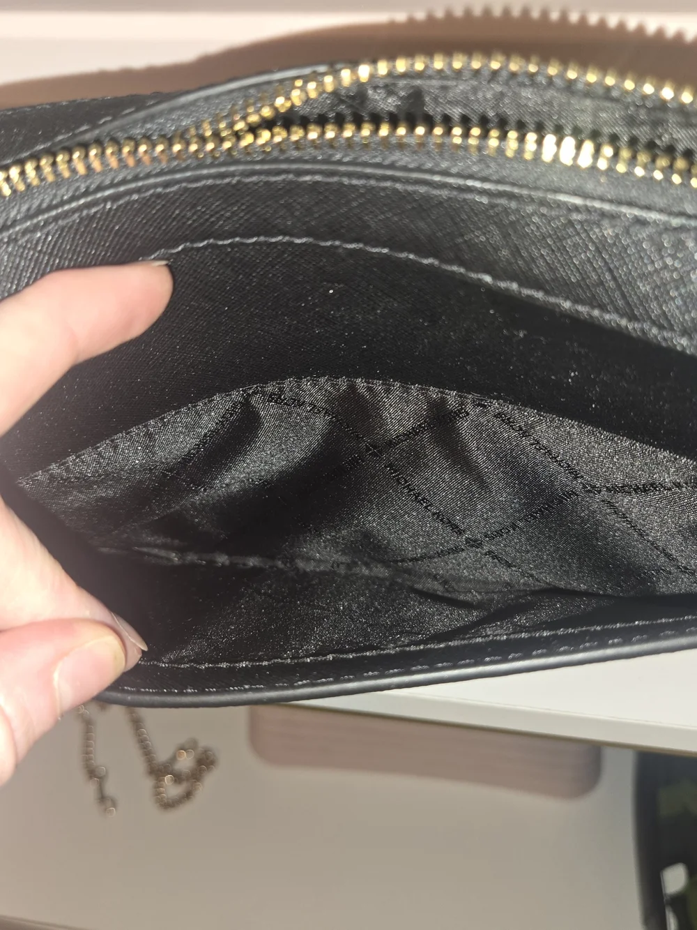 Michael Kors Black Saffiano Leather Crossbody Bag with Gold Chain